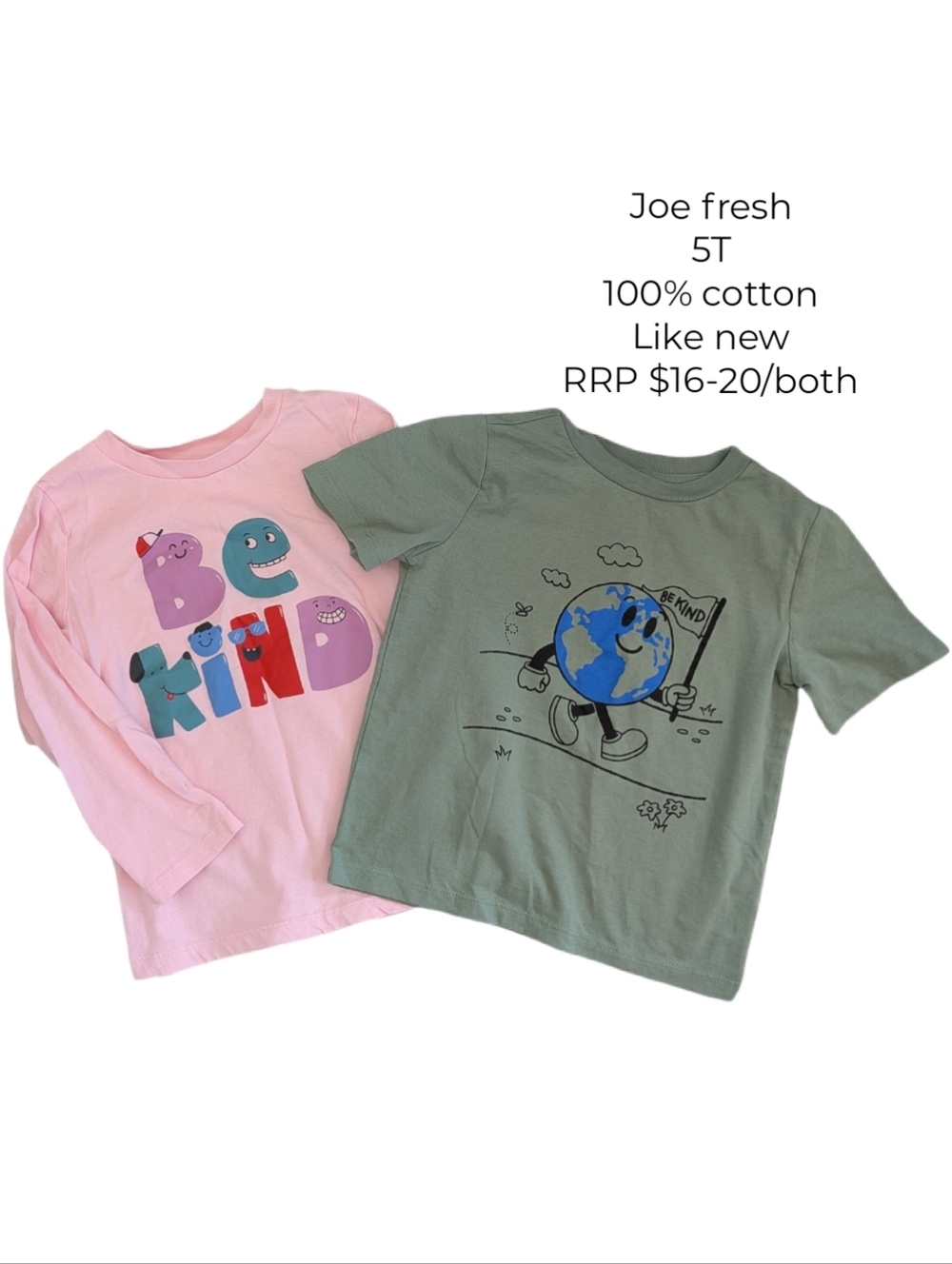 Joe Fresh Kids Long Sleeve 'Be Kind' Tees - Pink & Olive